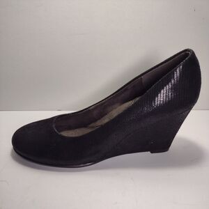 Aerosoles Shoes Womens 7.5 M Plum Tree Wedge Pumps Black fabric Slip On